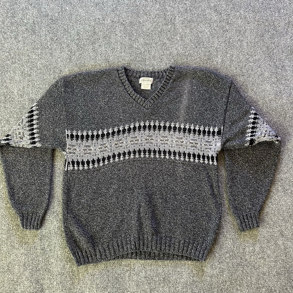 St. John's Bay Sweater Men's  Large Grey Knit Grandpa Vintage Heavy USA‎ Made